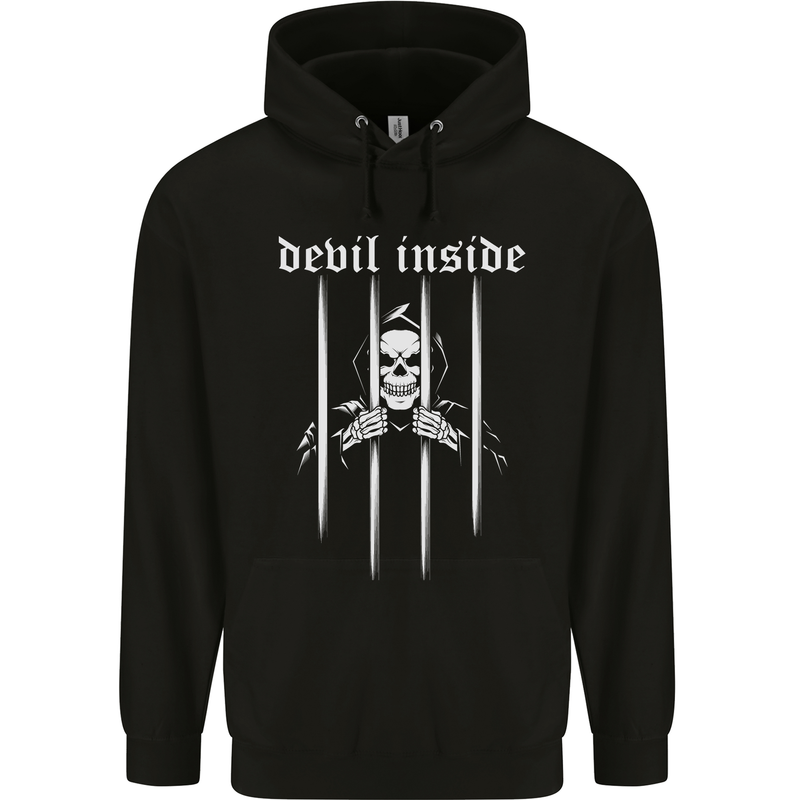 Devil Inside Grim Reaper Satan Skull Gothic Childrens Kids Hoodie Black