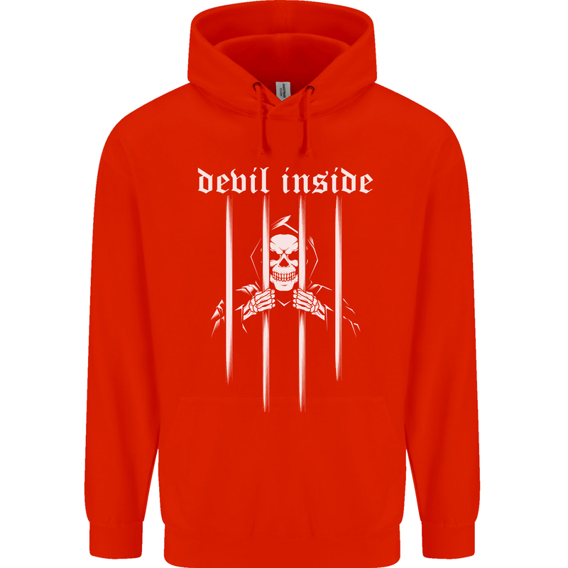Devil Inside Grim Reaper Satan Skull Gothic Childrens Kids Hoodie Bright Red