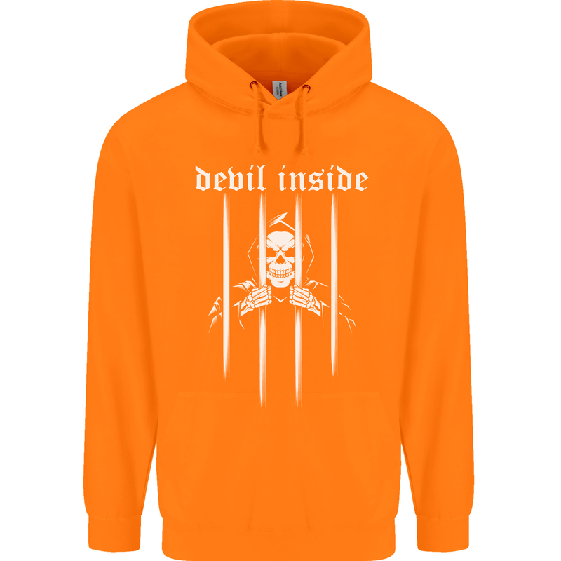 Devil Inside Grim Reaper Satan Skull Gothic Childrens Kids Hoodie Orange