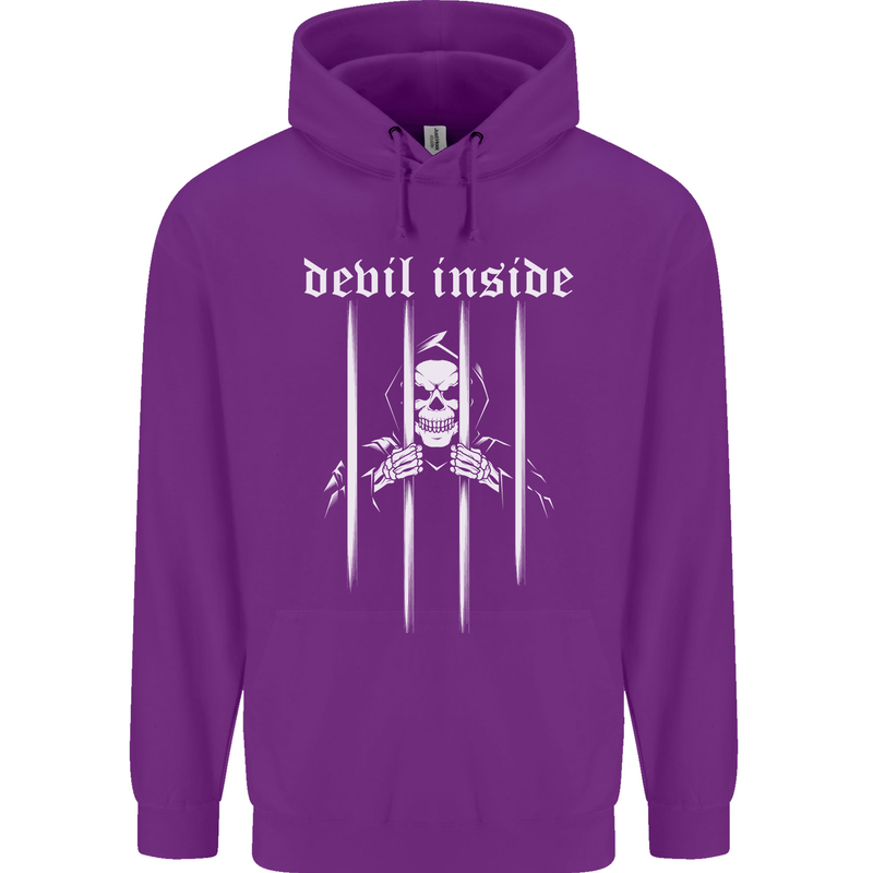 Devil Inside Grim Reaper Satan Skull Gothic Childrens Kids Hoodie Purple
