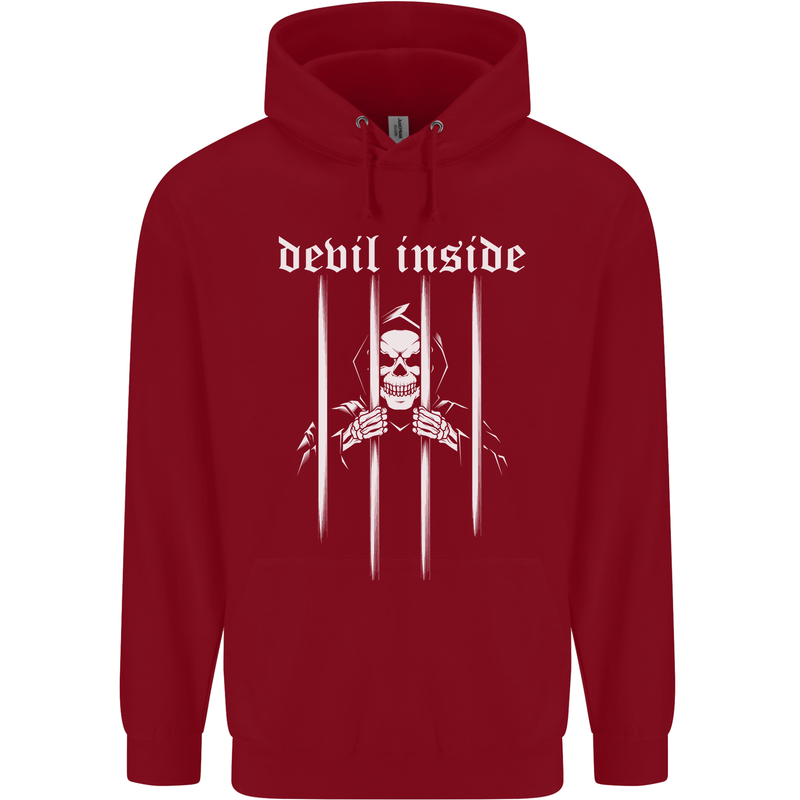 Devil Inside Grim Reaper Satan Skull Gothic Childrens Kids Hoodie Red
