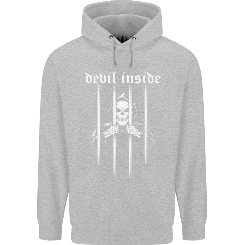 Devil Inside Grim Reaper Satan Skull Gothic Childrens Kids Hoodie Sports Grey