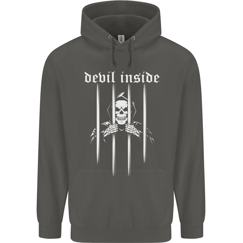 Devil Inside Grim Reaper Satan Skull Gothic Childrens Kids Hoodie Storm Grey