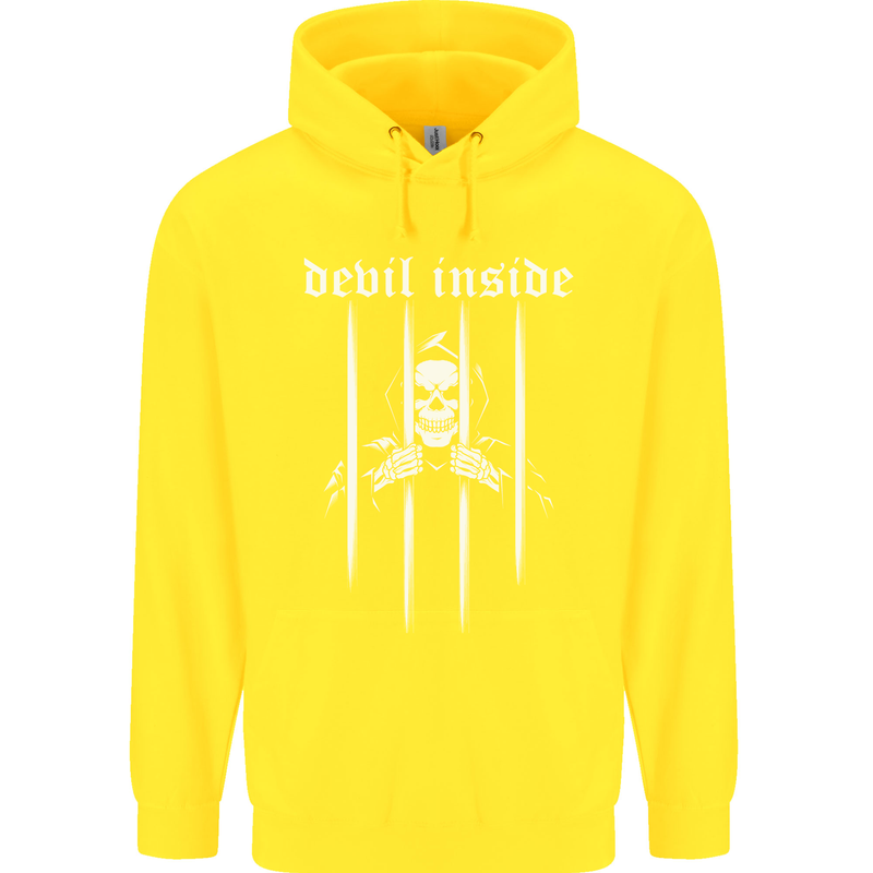 Devil Inside Grim Reaper Satan Skull Gothic Childrens Kids Hoodie Yellow