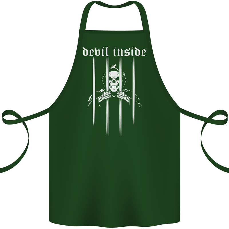 Devil Inside Grim Reaper Satan Skull Gothic Cotton Apron 100% Organic Forest Green