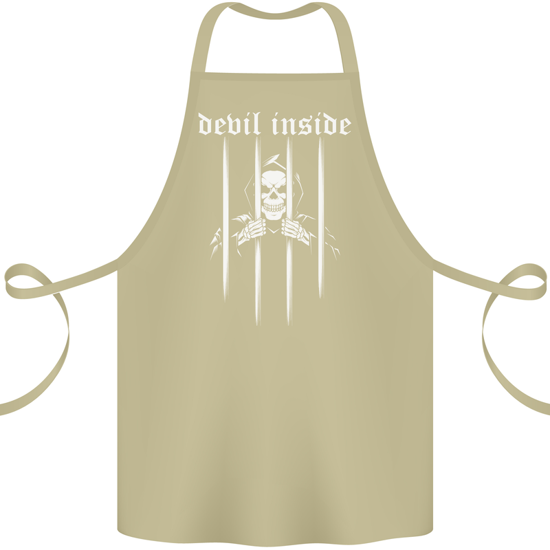 Devil Inside Grim Reaper Satan Skull Gothic Cotton Apron 100% Organic Khaki