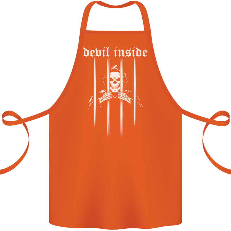 Devil Inside Grim Reaper Satan Skull Gothic Cotton Apron 100% Organic Orange