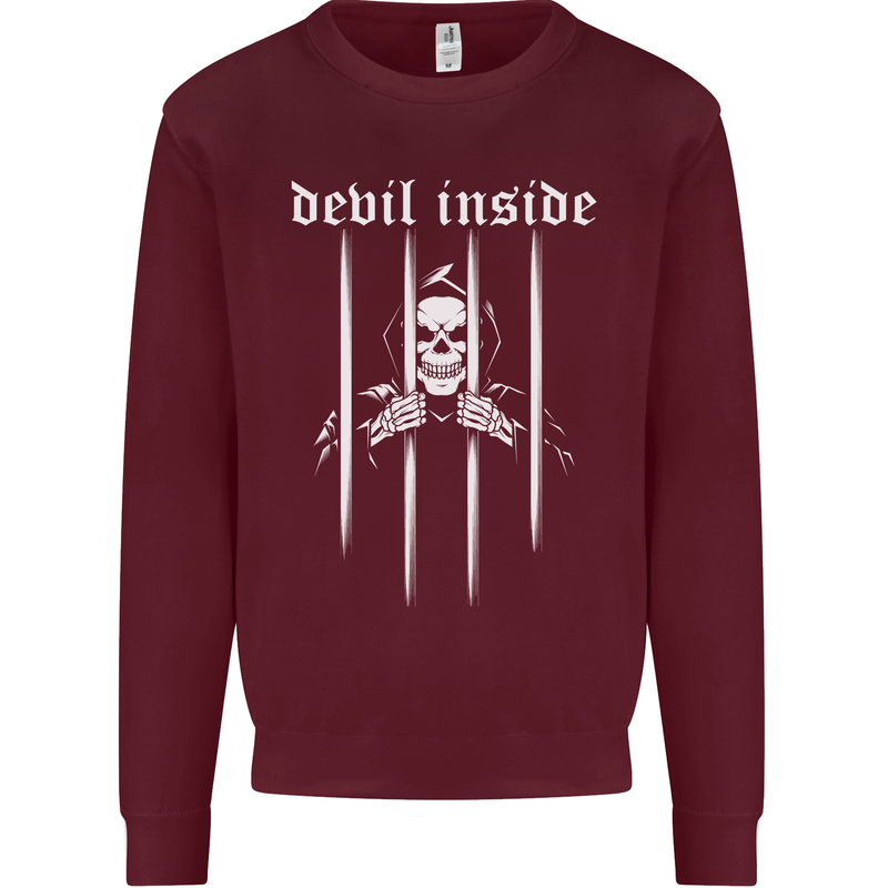 Devil Inside Grim Reaper Satan Skull Gothic Kids Sweatshirt Jumper Maroon