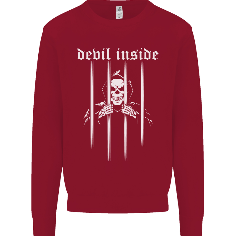 Devil Inside Grim Reaper Satan Skull Gothic Kids Sweatshirt Jumper Red