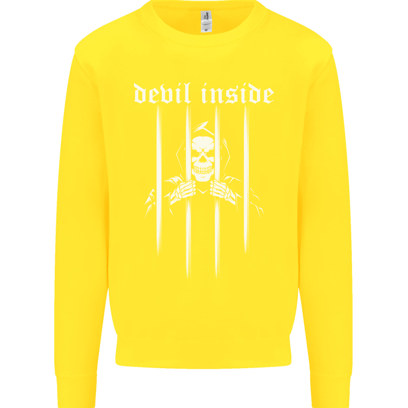 Devil Inside Grim Reaper Satan Skull Gothic Kids Sweatshirt Jumper Yellow