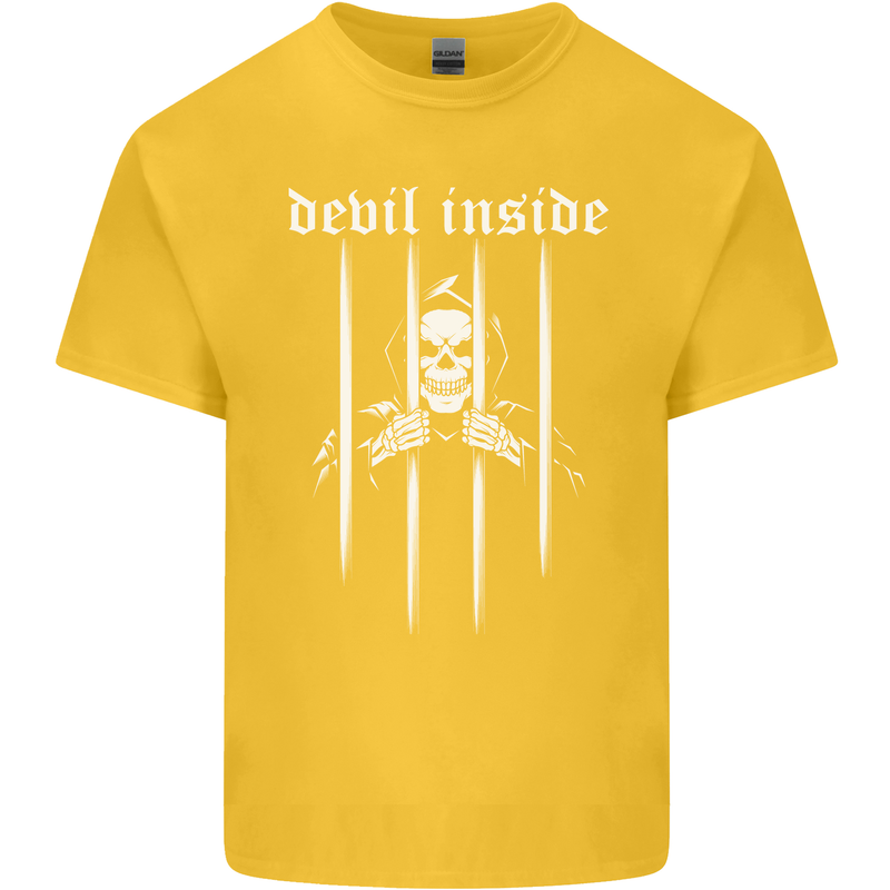 Devil Inside Grim Reaper Satan Skull Gothic Kids T-Shirt Childrens Yellow