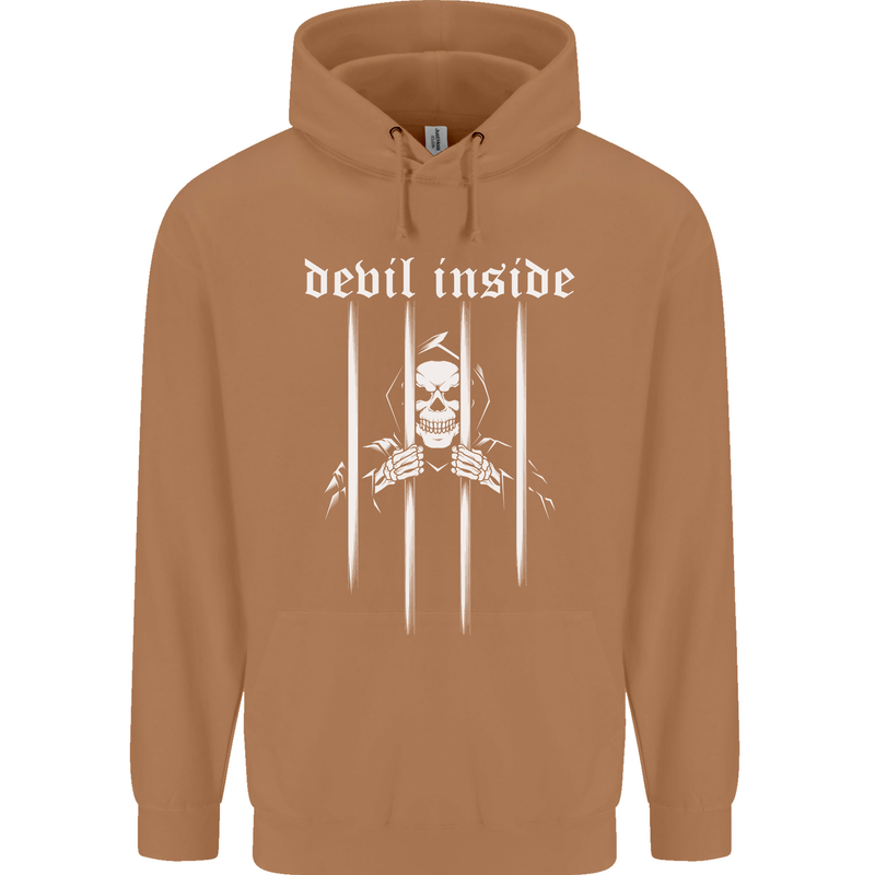 Devil Inside Grim Reaper Satan Skull Gothic Mens 80% Cotton Hoodie Caramel Latte