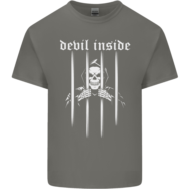 Devil Inside Grim Reaper Satan Skull Gothic Mens Cotton T-Shirt Tee Top Charcoal