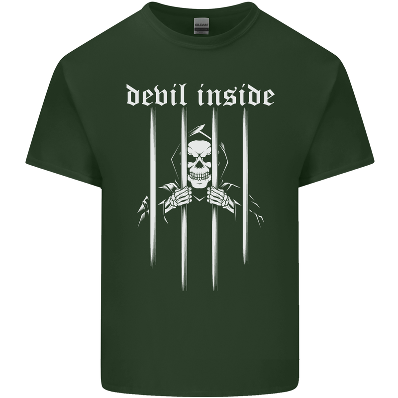 Devil Inside Grim Reaper Satan Skull Gothic Mens Cotton T-Shirt Tee Top Forest Green