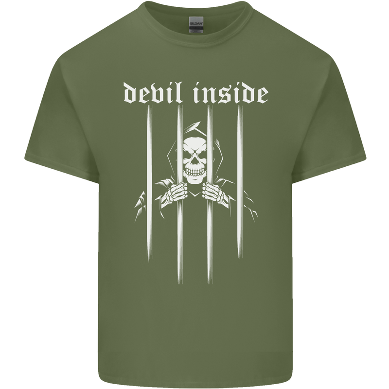 Devil Inside Grim Reaper Satan Skull Gothic Mens Cotton T-Shirt Tee Top Military Green