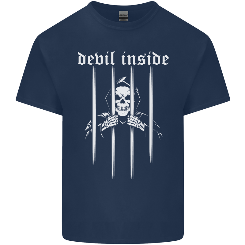 Devil Inside Grim Reaper Satan Skull Gothic Mens Cotton T-Shirt Tee Top Navy Blue
