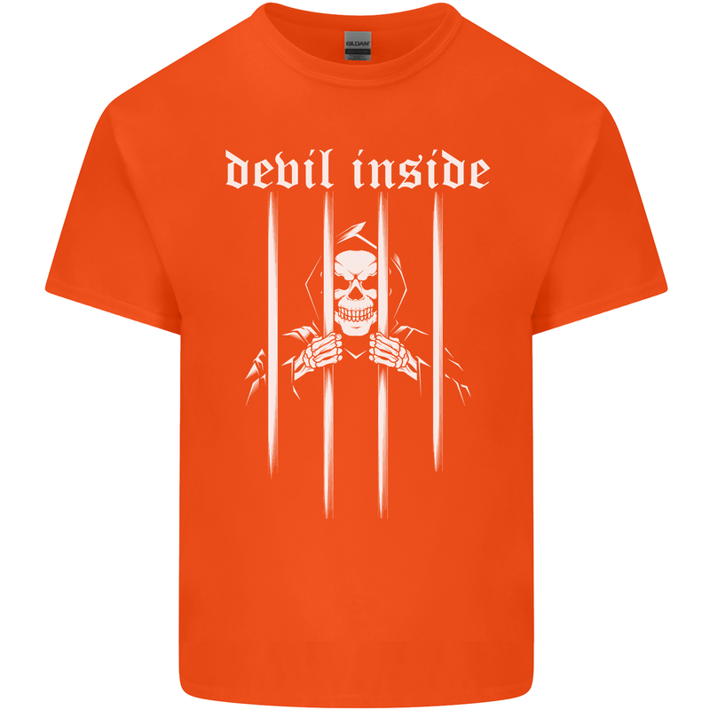 Devil Inside Grim Reaper Satan Skull Gothic Mens Cotton T-Shirt Tee Top Orange