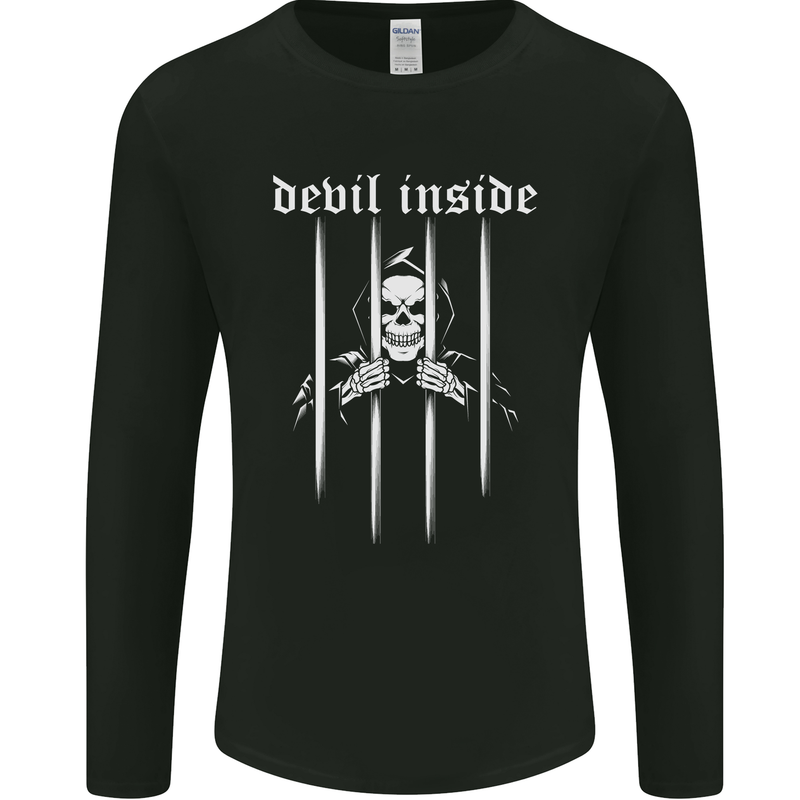 Devil Inside Grim Reaper Satan Skull Gothic Mens Long Sleeve T-Shirt Black