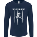 Devil Inside Grim Reaper Satan Skull Gothic Mens Long Sleeve T-Shirt Navy Blue