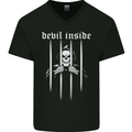 Devil Inside Grim Reaper Satan Skull Gothic Mens V-Neck Cotton T-Shirt Black