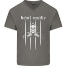 Devil Inside Grim Reaper Satan Skull Gothic Mens V-Neck Cotton T-Shirt Charcoal