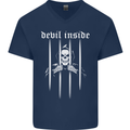 Devil Inside Grim Reaper Satan Skull Gothic Mens V-Neck Cotton T-Shirt Navy Blue