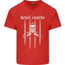 Devil Inside Grim Reaper Satan Skull Gothic Mens V-Neck Cotton T-Shirt Red
