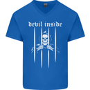 Devil Inside Grim Reaper Satan Skull Gothic Mens V-Neck Cotton T-Shirt Royal Blue