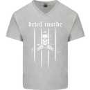 Devil Inside Grim Reaper Satan Skull Gothic Mens V-Neck Cotton T-Shirt Sports Grey