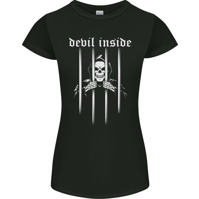 Devil Inside Grim Reaper Satan Skull Gothic Womens Petite Cut T-Shirt Black