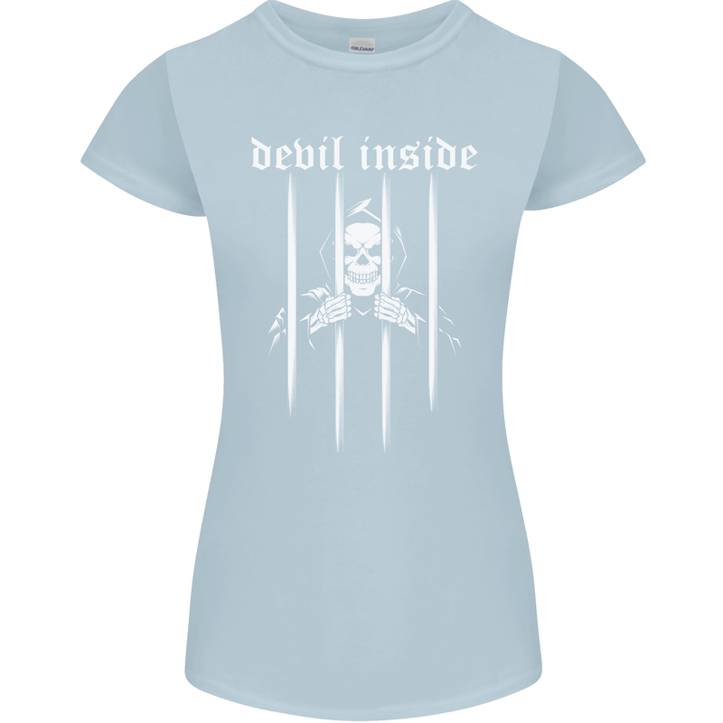 Devil Inside Grim Reaper Satan Skull Gothic Womens Petite Cut T-Shirt Light Blue