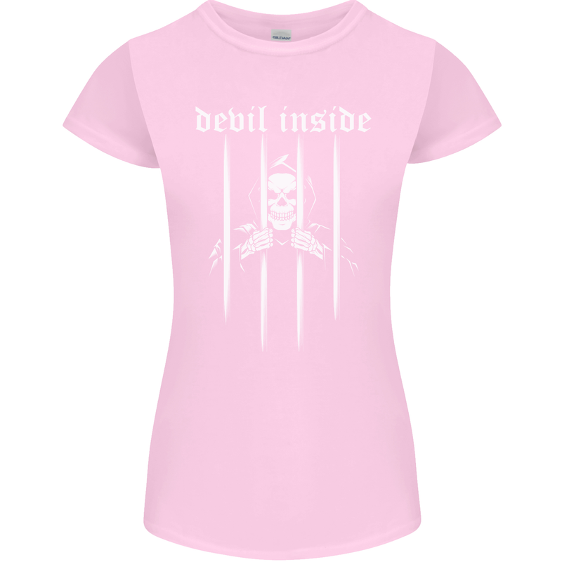 Devil Inside Grim Reaper Satan Skull Gothic Womens Petite Cut T-Shirt Light Pink