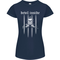 Devil Inside Grim Reaper Satan Skull Gothic Womens Petite Cut T-Shirt Navy Blue