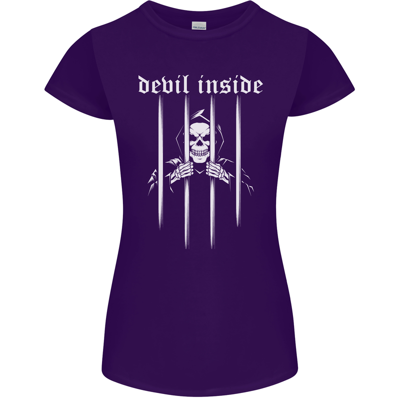 Devil Inside Grim Reaper Satan Skull Gothic Womens Petite Cut T-Shirt Purple