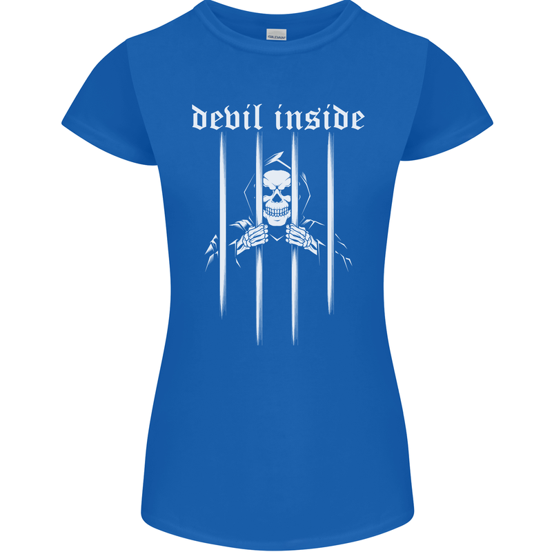 Devil Inside Grim Reaper Satan Skull Gothic Womens Petite Cut T-Shirt Royal Blue
