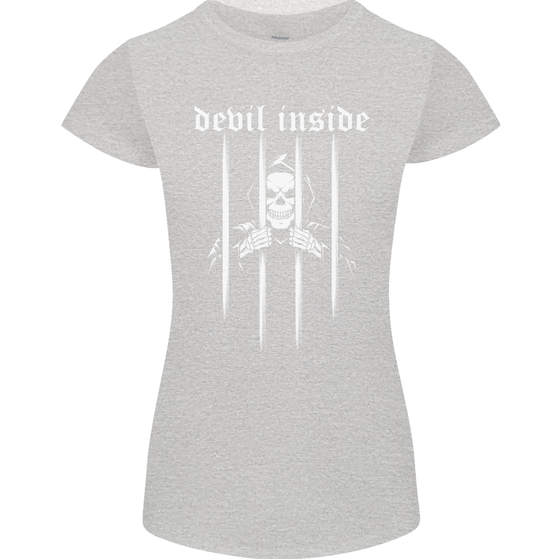 Devil Inside Grim Reaper Satan Skull Gothic Womens Petite Cut T-Shirt Sports Grey