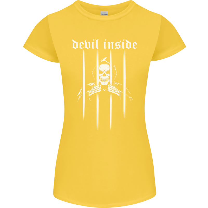 Devil Inside Grim Reaper Satan Skull Gothic Womens Petite Cut T-Shirt Yellow