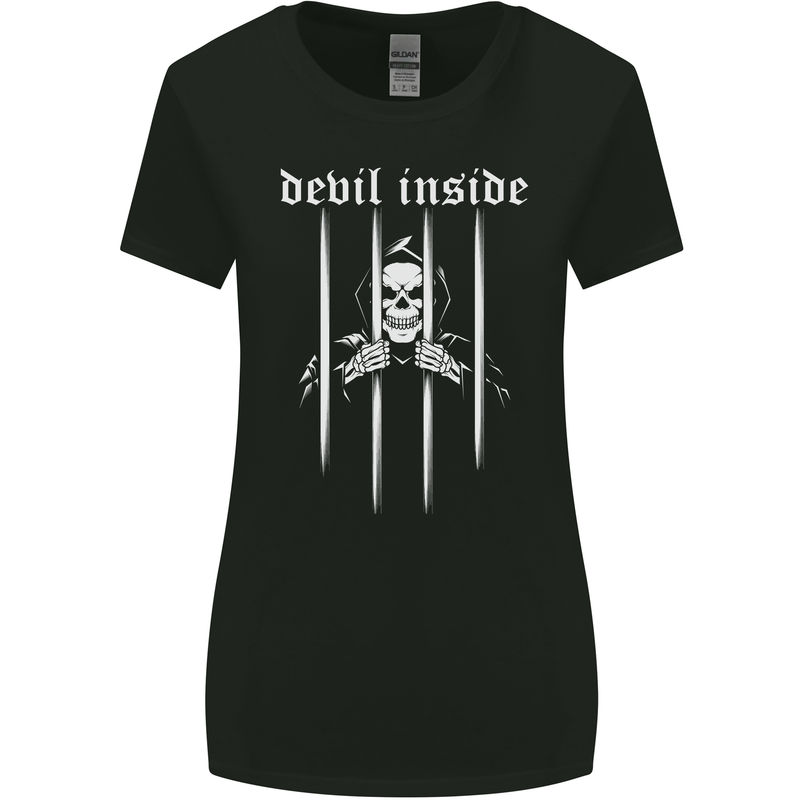 Devil Inside Grim Reaper Satan Skull Gothic Womens Wider Cut T-Shirt Black