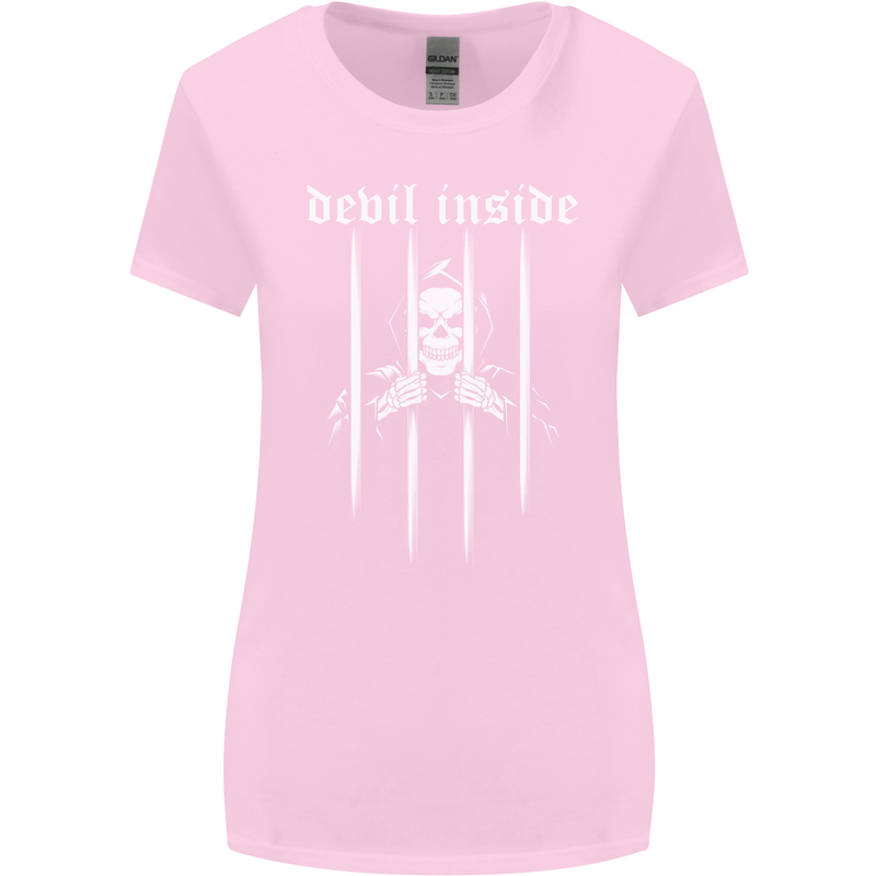 Devil Inside Grim Reaper Satan Skull Gothic Womens Wider Cut T-Shirt Light Pink