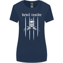 Devil Inside Grim Reaper Satan Skull Gothic Womens Wider Cut T-Shirt Navy Blue