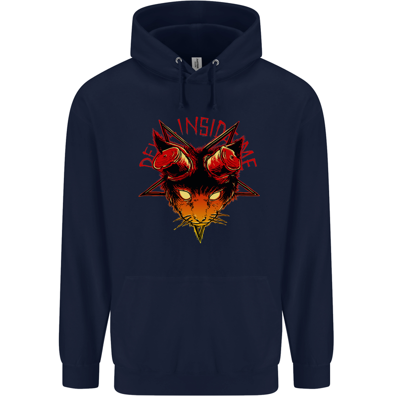 Devil Inside Me Satanic Cat Demon Evil Childrens Kids Hoodie Navy Blue
