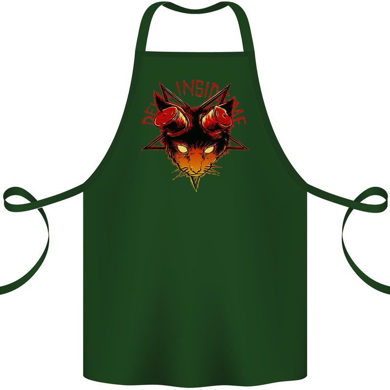 Devil Inside Me Satanic Cat Demon Evil Cotton Apron 100% Organic Forest Green