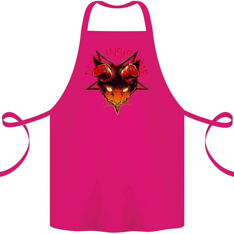Devil Inside Me Satanic Cat Demon Evil Cotton Apron 100% Organic Pink