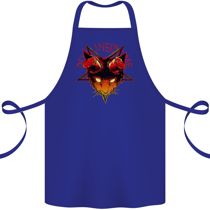 Devil Inside Me Satanic Cat Demon Evil Cotton Apron 100% Organic Royal Blue