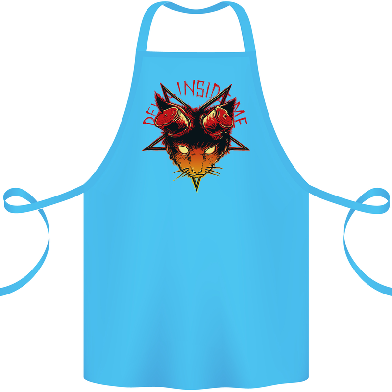Devil Inside Me Satanic Cat Demon Evil Cotton Apron 100% Organic Turquoise