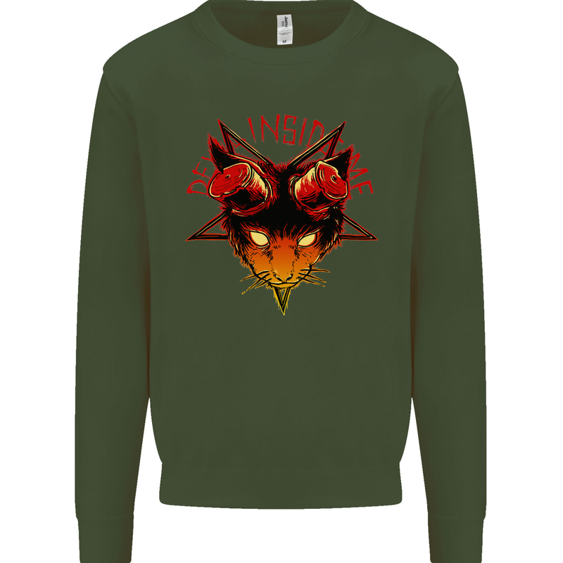 Devil Inside Me Satanic Cat Demon Evil Kids Sweatshirt Jumper Forest Green