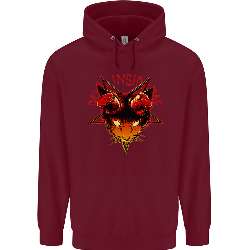 Devil Inside Me Satanic Cat Demon Evil Mens 80% Cotton Hoodie Maroon