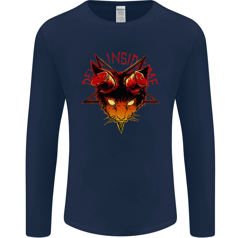 Devil Inside Me Satanic Cat Demon Evil Mens Long Sleeve T-Shirt Navy Blue
