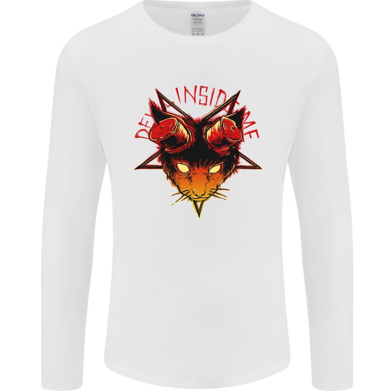 Devil Inside Me Satanic Cat Demon Evil Mens Long Sleeve T-Shirt White