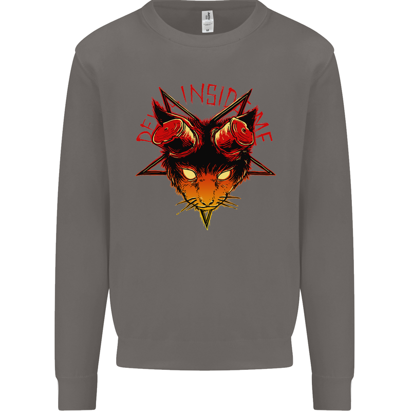 Devil Inside Me Satanic Cat Demon Evil Mens Sweatshirt Jumper Charcoal